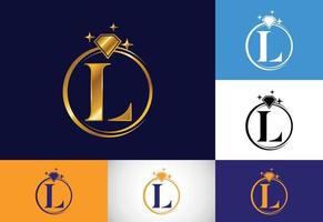 Initial L monogram letter alphabet in a circle with Diamond. Diamond Ring Logo. Jewelry logo design concept. Modern vector logo for business and company identity.