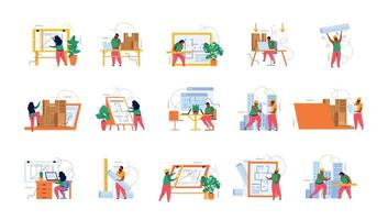 Architect Colored Flat Icon Set vector