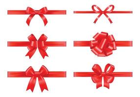 Red Ribbons With Bows Realistic Set vector