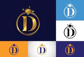 alfabeto inicial de la letra del monograma d en un círculo con diamante. logotipo de anillo de diamantes. concepto de diseño de logotipo de joyería. logotipo vectorial moderno para la identidad empresarial y empresarial. vector