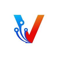 elemento de plantilla de diseño de logotipo de tecnología de letra inicial v vector