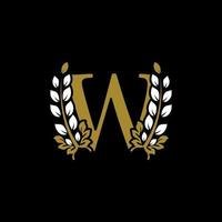 Initial Letter W Linked Monogram Golden Laurel Wreath Logo. Graceful Design for Restaurant, Cafe, Brand name, Badge, Label, luxury identity vector