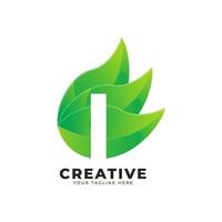 Nature Green Leaf Letter I Logo Design. monogram logo. Green Leaves Alphabet Icon. Usable for Business, Science, Healthcare, Medical and Nature Logos.Flat Vector Logo Design Template Element. Eps10