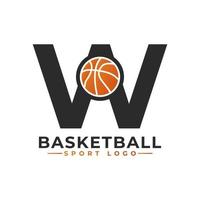 Letter W with Basket Ball Logo Design. Vector Design Template Elements for Sport Team or Corporate Identity.