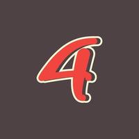 Retro Number 4 Logo in Vintage Western Style with Double Layer. Usable for Vector Font, Labels, Posters etc