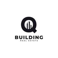 Real Estate Icon. Letter Q Construction with Diagram Chart Apartment City Building Logo Design Template Element vector