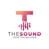 Music Logo. Creative Letter T Trendy Design Logo Concept with Sound Wave Vector Illustration.