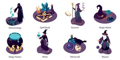 Isometric Wizard Compositions Set vector