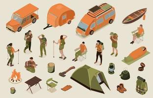 Isometric Hiking Icon Set vector