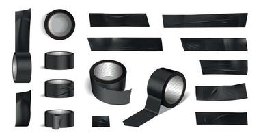 Tape Roll Black Pieces Set vector