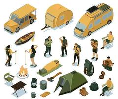 Isometric Hiking Icon Set vector