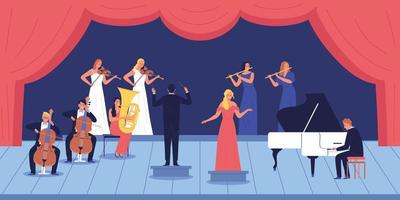 Musicians On Scene Background vector