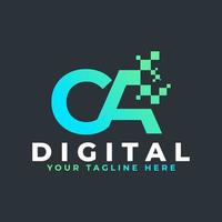 Tech Letter CA Logo. Blue and Green Geometric Shape with Square Pixel Dots. Usable for Business and Technology Logos. Design Ideas Template Element. vector