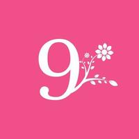 Number 9 Linked Fancy Logogram Flower. Usable for Business and Nature Logos. vector