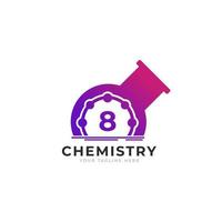 número 8 dentro del elemento de plantilla de diseño de logotipo de laboratorio de tubo de química vector