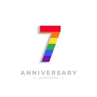 Celebración del aniversario de 7 años con el color del arco iris para el evento de celebración, la boda, la tarjeta de felicitación y la invitación aislada en el fondo blanco vector