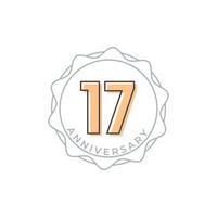 Insignia de vector de celebración de aniversario de 17 años. saludo de feliz aniversario celebra ilustración de diseño de plantilla
