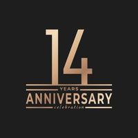 14 Year Anniversary Celebration with Thin Number Shape Golden Color for Celebration Event, Wedding, Greeting card, and Invitation Isolated on Dark Background vector