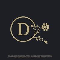 la plantilla de logotipo de lujo con monograma de letra circular d florece. adecuado para la marca natural, ecológica, joyería, moda, personal o corporativa. vector