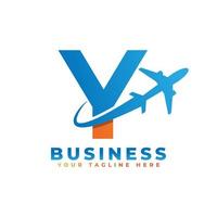 letra y con diseño de logo de avión. adecuado para giras y viajes, puesta en marcha, logística, plantilla de logotipo empresarial vector
