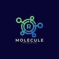 logotipo médico. elemento de plantilla de diseño de logotipo de molécula de letra inicial r. vector