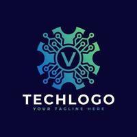 elemento de plantilla de diseño de logotipo de letra v inicial de tecnología. vector