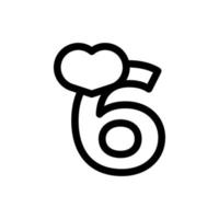 Number 6 with Heart Love in Line Style Logo Design Template Element vector