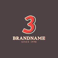 Retro Number 3 Logo in Vintage Western Style with Double Layer. Usable for Vector Font, Labels, Posters etc