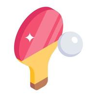 Racket with ball, isometric icon of table tennis vector