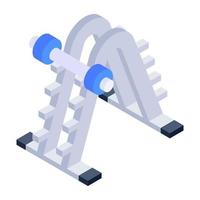 Barbell bench icon of isometric style, fitness club equipment vector