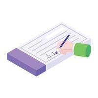 Bank cheque isometric editable icon vector