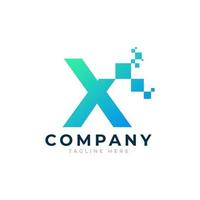 Tech Letter X Logo. Blue and Green Geometric Shape with Square Pixel Dots. Usable for Business and Technology Logos. Design Ideas Template Element. vector