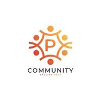 Community Initial Letter P Connecting People Logo. Colorful Geometric Shape. Flat Vector Logo Design Template Element.