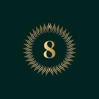 Emblem Number 8 Weaving Circle Monogram Graceful Template. Simple Logo Design for Luxury Crest, Royalty, Business Card, Boutique, Hotel, Heraldic. Calligraphic Vintage Border. Vector Illusration