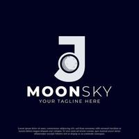 Initial Letter J with Moon Logo Design. White Shape Circle. Usable for Business and Branding Logos vector