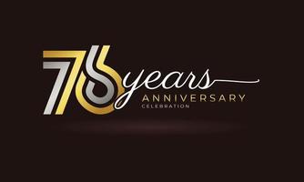 76 Anniversary Celebration Logotype with Linked Multiple Line Silver and Golden Color for Celebration Event, Wedding, Greeting Card, and Invitation Isolated on Dark Background vector