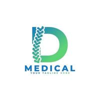 Letter D with Icon Spine Logo. Usable for Business, Science, Healthcare, Medical, Hospital and Nature Logos. vector