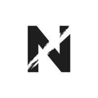 Letter N Logo with White Slash Brush in Black Color Vector Template Element