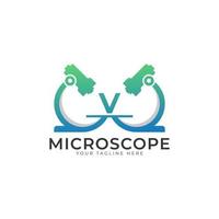 Laboratory Logo. Initial Letter V Microscope Logo Design Template Element. vector