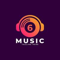 Music Logo Icon. Number 6 Music Logo Design Template Element. vector