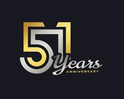 51 Year Anniversary Celebration with Handwriting Silver and Gold Color for Celebration Event, Wedding, Greeting card, and Invitation Isolated on Dark Background vector