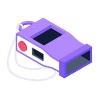 Whistle icon of isometric style, referee whistle vector