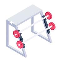 icono de banco de pesas de estilo isométrico, equipo de gimnasio vector