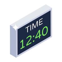 Digital clock icon of isometric style, electronic timepiece vector