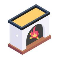 Fireplace in isometric icon, trendy vector