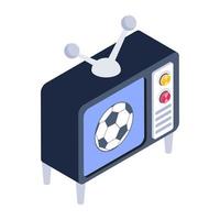 programa de radiodifusión de fútbol, icono isométrico de la televisión deportiva vector