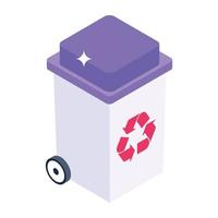 Recycle bin in isometric icon, editable vector