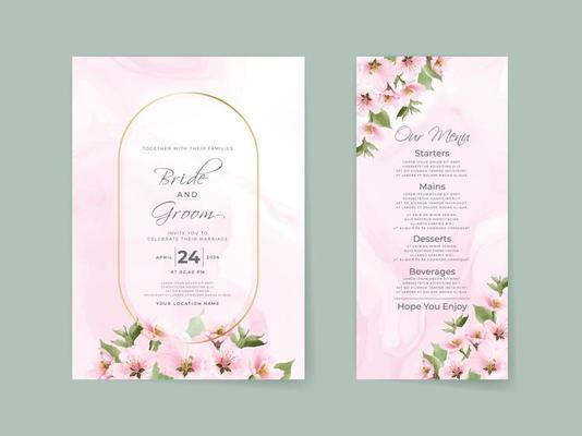 Beautiful soft pink sakura wedding invitation card template