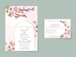 Beautiful soft pink sakura wedding invitation card template vector