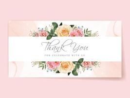 Elegant floral hand drawn thank you card template vector